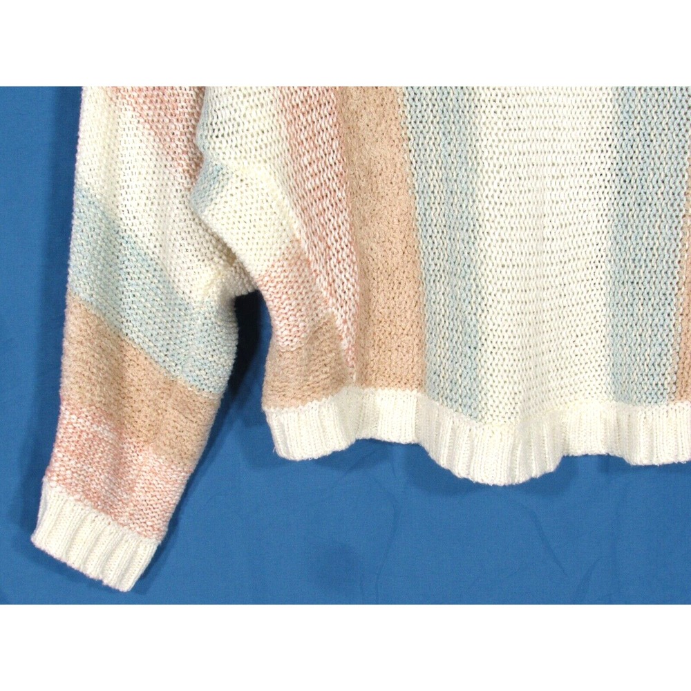 VINTAGE HAVANA Pastel STRIPED Airy Knit DOLMAN SLEEVE Casual Beach SWEATER Sz M - Picture 4 of 6